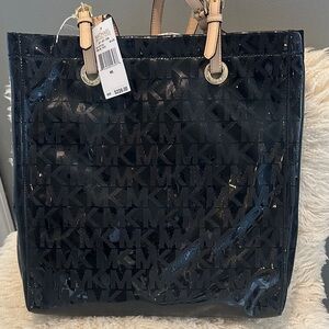 Michael Kors Glossy Black Monogram Tote